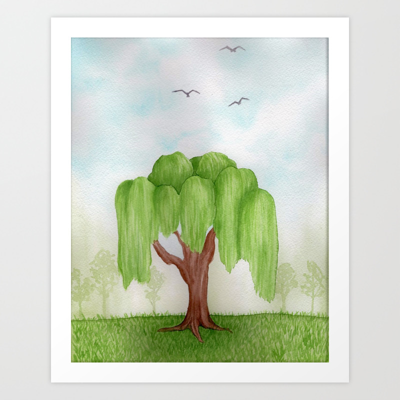 Weeping Willow Tree Watercolor Landscape Painting Art Print By