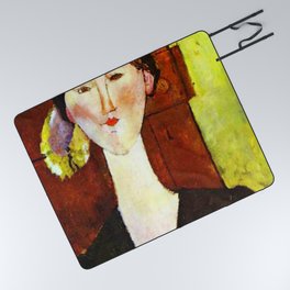 Amedeo Modigliani - Portrait of Beatrice Hastings before a door.jpg Picnic Blanket