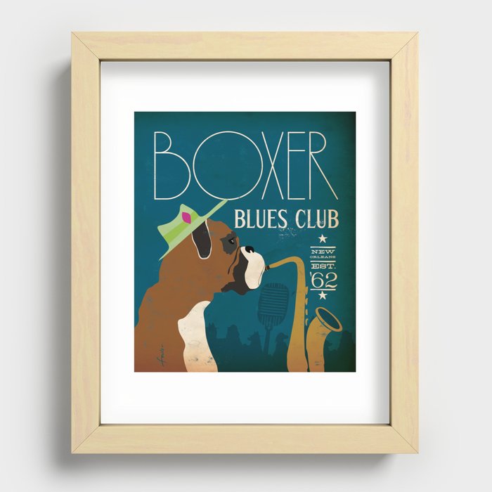 Boxer Dog Blues Music Club Art Poster Recessed Framed Print