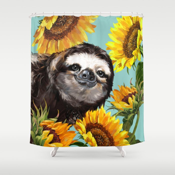Sloth With Sunflowers Shower Curtain By Nosework Society6 Sloth With Sunflowers Shower Curtain