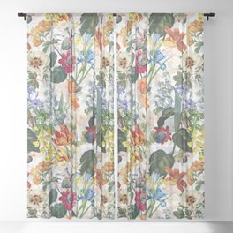 Vintage & Shabby Chic - Tropical Botanical Flower Garden  Sheer Curtain