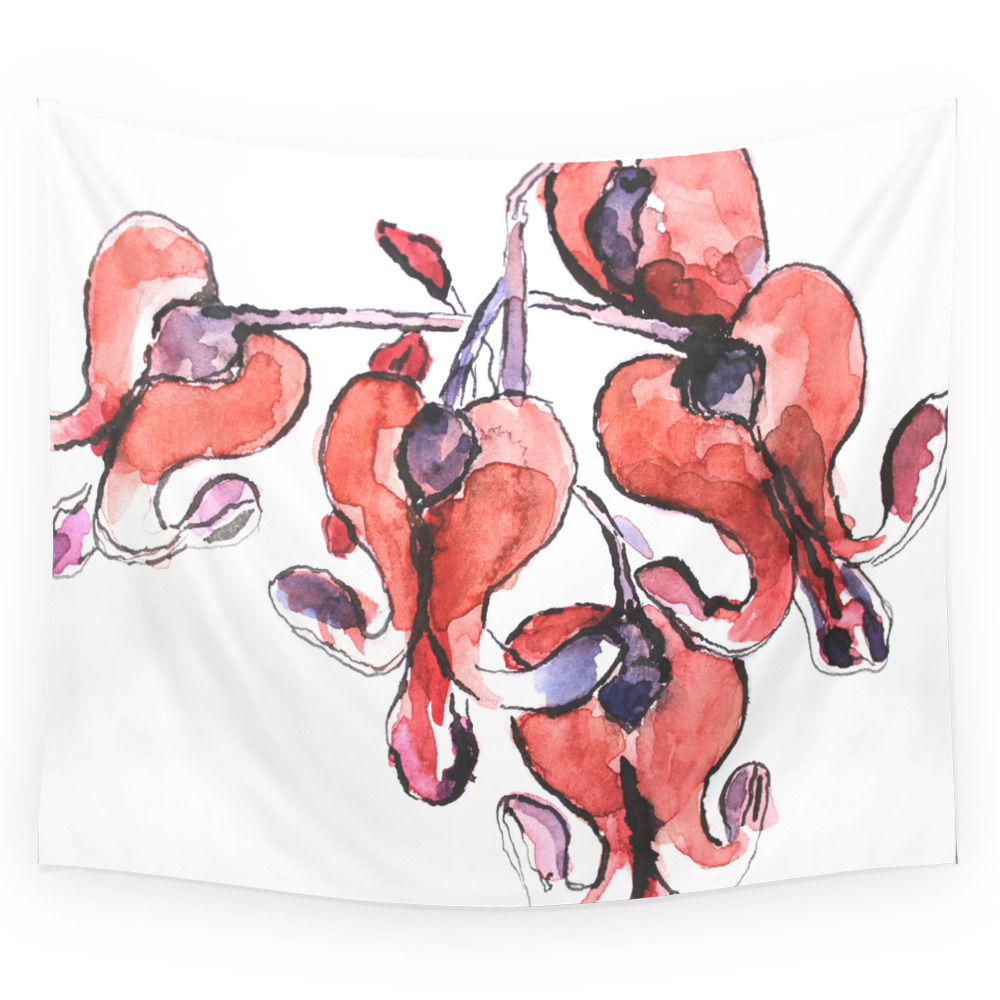 Dicentra Watercolor Painting Beautiful Flower Broken Heart Wall Tapestry by teslimovka