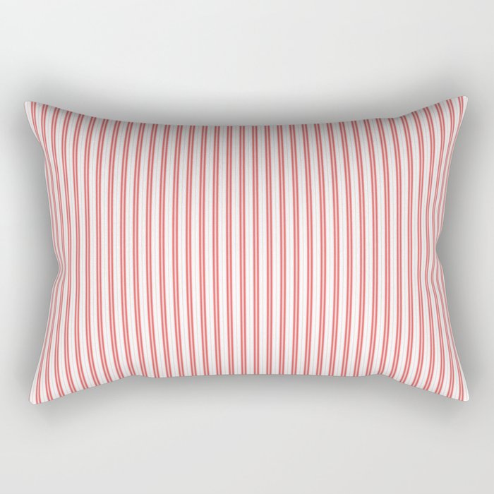 Apple Red and White Micro Vintage English Country Cottage Ticking Stripe Rectangular Pillow
