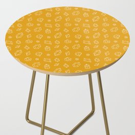 Mustard and White Gems Pattern Side Table