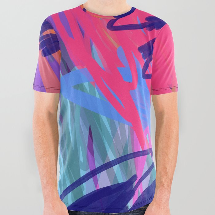 Pink Coral Purple Green Abstract All Over Graphic Tee By