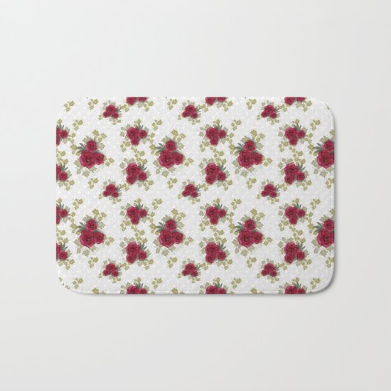 Red retro roses print Bath Mat