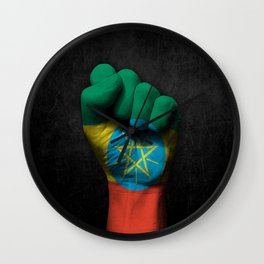 Ethiopian Flag on a Raised Clenched Fist Wall Clock