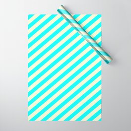 [ Thumbnail: Cyan and Light Yellow Colored Lines/Stripes Pattern Wrapping Paper ]