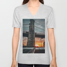 New York City Brooklyn Bridge during winter V Neck T Shirt