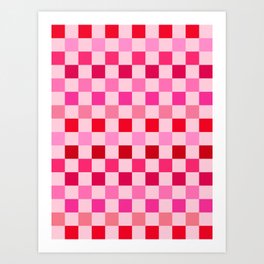 Check Retro Pink And Red Preppy Checkered Pattern Art Print