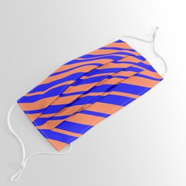 [ Thumbnail: Coral and Blue Colored Lined Pattern Face Mask ]