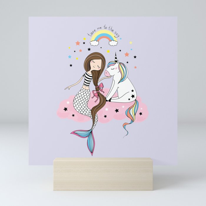 Mermaid & Unicorn Mini Art Print