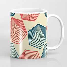 Mid-Century Modern Hexagonal Shapes Pattern - Red and Blue Mug