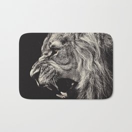 Angry Male Lion Bath Mat | 3D, Photo, Face, Wild, Digital, Digital Manipulation, Roar, Africa, Animal, Black And White 