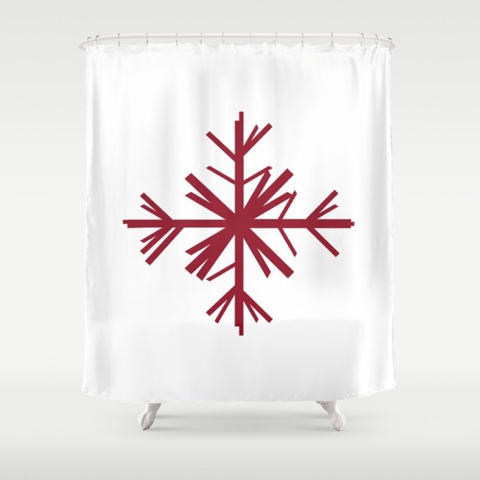 Winter Snowflake Dark Red, Red And White Snowflake Shower Curtain