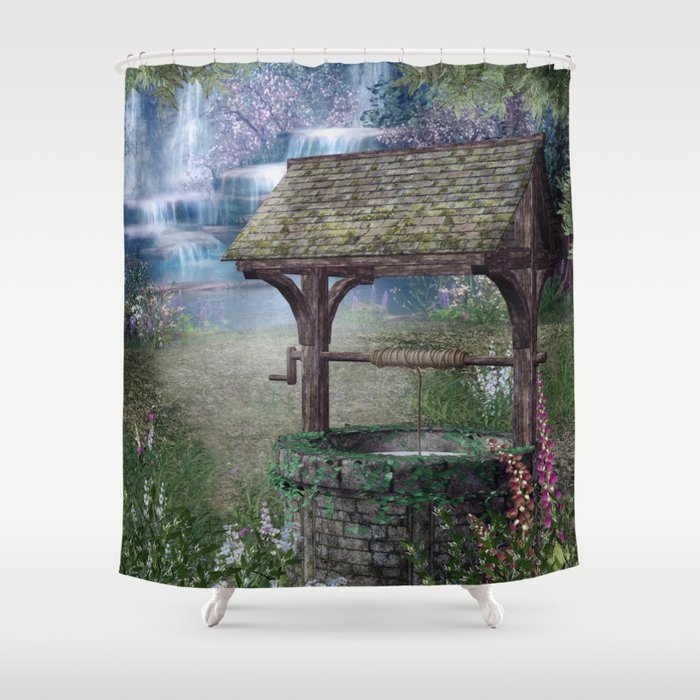 Wishing Well Waterfall Shower Curtain By Fantasyartdesigns Society6 Wishing Well Waterfall Shower Curtain