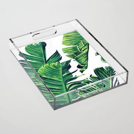 Banana Tree Leaves | Tropical Jungle Bohemian Painting | Vintage Botanical Watercolor Plants Acrylic Tray