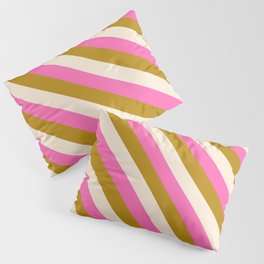 [ Thumbnail: Hot Pink, Dark Goldenrod & Beige Colored Lined/Striped Pattern Pillow Sham ]