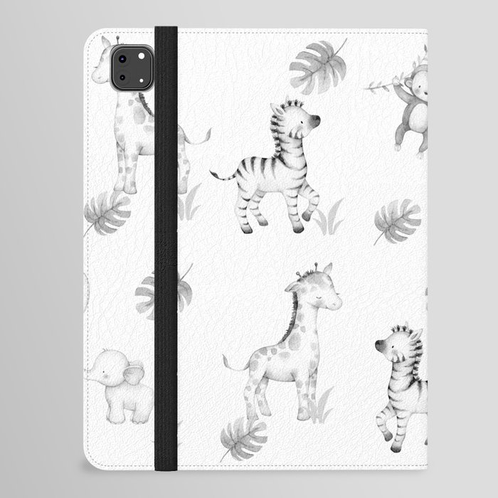 Gray Watercolor Safari Animals iPad Folio Case