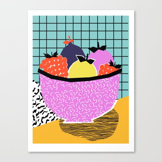 Crucial - modern pop art throwback neon miami memphis design geometric grid fruit food art print Canvas Print