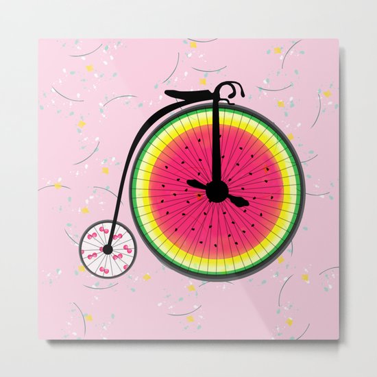 Vintage Bicycle Fruits Wheels Design Metal Print