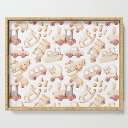 Wooden Toys Watercolor Pattern Illustration Serving Tray