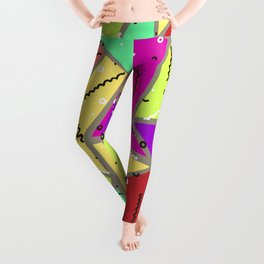 Yellow, Lime & Red Geometric Pattern Sprinkled With Confetti Leggings