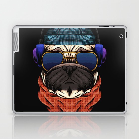 Pug Dog Headphone Vector Illustration Your Laptop & iPad Skin