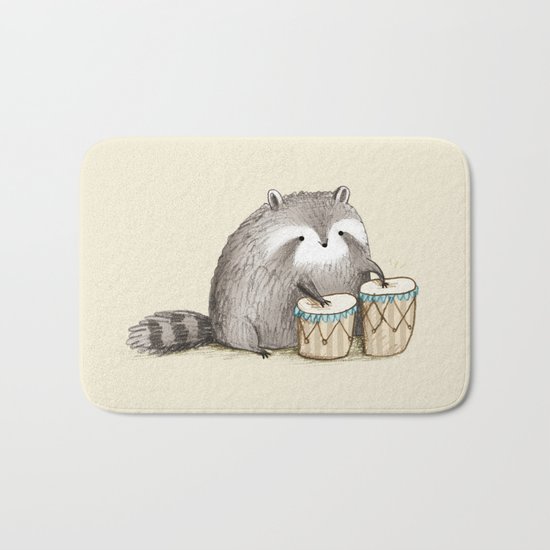 Raccoon on Bongos Bath Mat