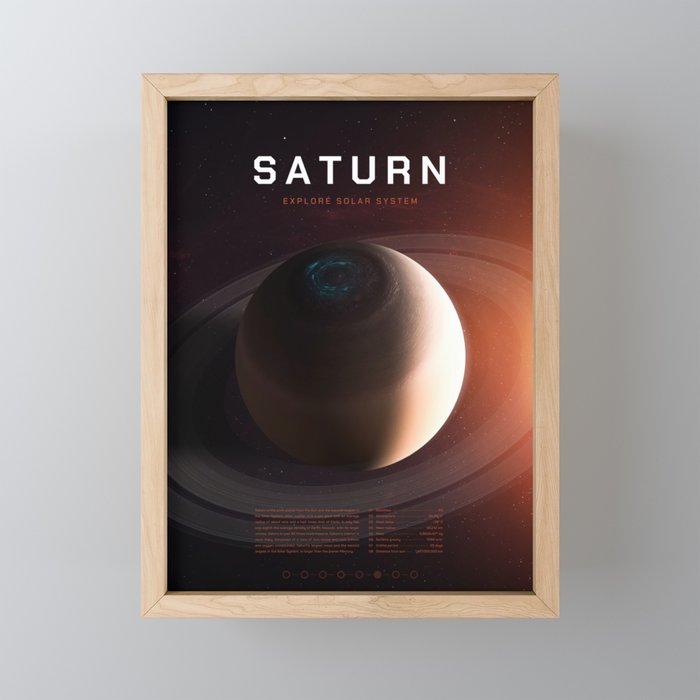 Saturn planet. Poster background illustration. Framed Mini Art Print