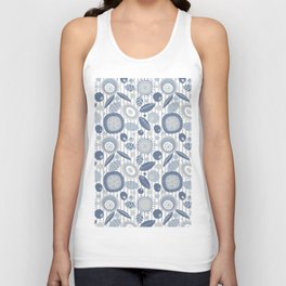 Modern Abstract Flowers in Farmhouse Denim Blue and Gray Unisex Tank Top