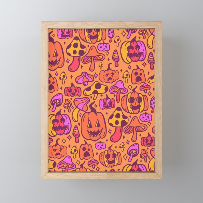 Mushrooms and Pumpkins Framed Mini Art Print