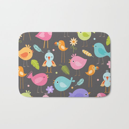 Birds - Gray Bath Mat