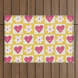 Spring of Flowers and Love - Pink and Yellow Happy Outdoor Rug