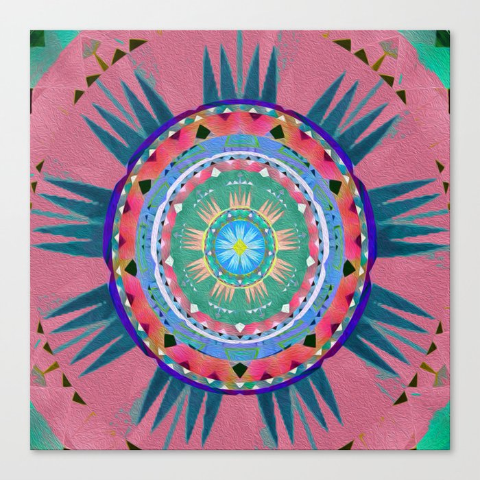 Aztec Neo Tribal Ancient Soul Sun Boho Oil Painted Mandala Canvas