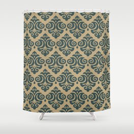 Victorian Gothic Pattern 537 Green and Gold Shower Curtain