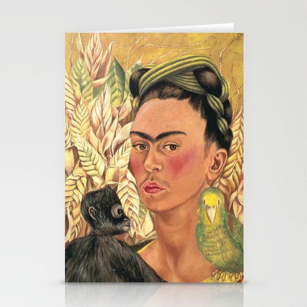 Frida Kahlo Self Portrait with Monkey and Parrot Stationery Cards