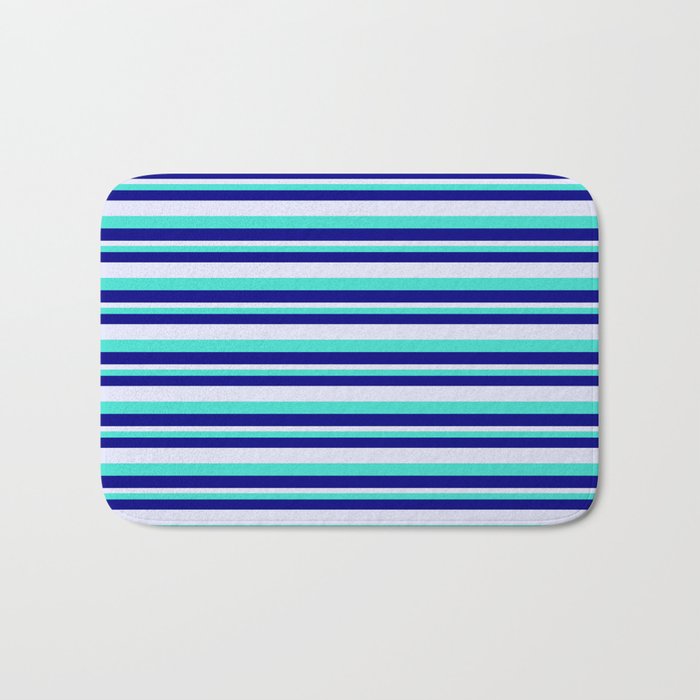 Turquoise, Blue, and Lavender Colored Lined Pattern Bath Mat
