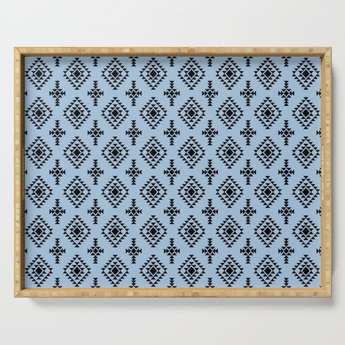 Pale Blue and Black Native American Tribal Pattern Serving Tray