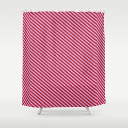[ Thumbnail: Plum and Red Colored Stripes Pattern Shower Curtain ]