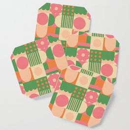 Green and pink tiles Coaster