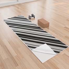 [ Thumbnail: Black & Light Grey Colored Pattern of Stripes Yoga Towel ]