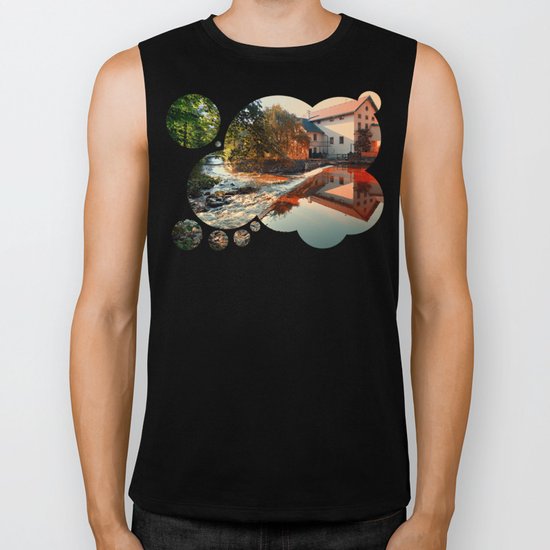 The river, a country house and reflections | waterscape photography Biker Tank