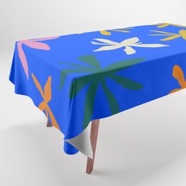 Colorful Flowers on Neon Cobalt Blue Tablecloth