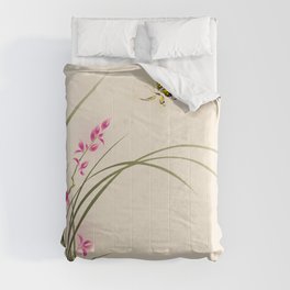 Oriental style painting - orchid flowers and butterfly 004 Comforter