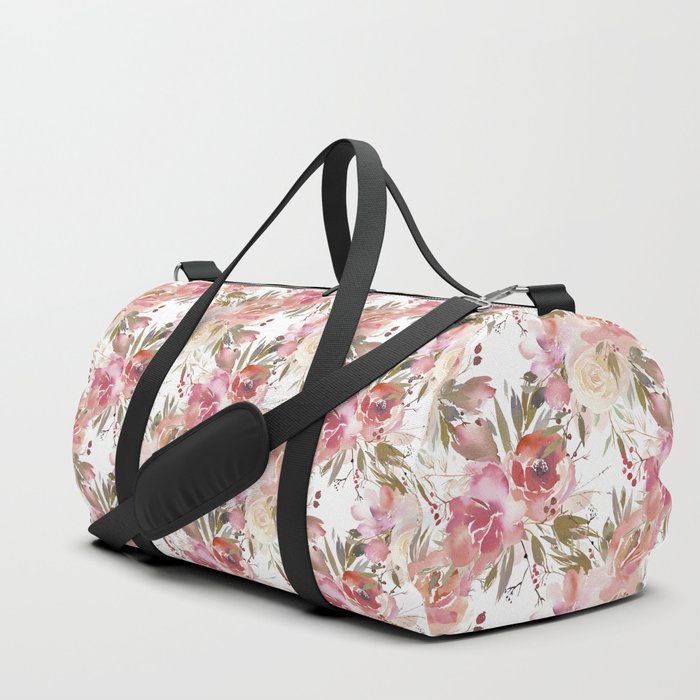 Blush pink ivory watercolor floral pattern Duffle Bag