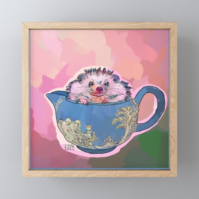 Hedgehog Wedge Wood Framed Mini Art Print