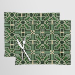 Art Deco Floral Tiles in Emerald Green and Faux Gold Placemat