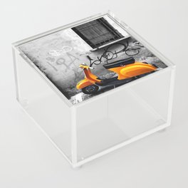 Orange Vespa in Bologna Black and White Photography Acrylic Box