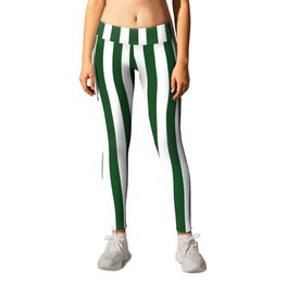 Original Forest Green and White Rustic Vertical Tent Stripes Leggings
